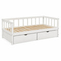Tagesbett Einzelbett mit 2 Schubladen 206 x 97 x 68 cm Liegefläche 90 x 200 cm lackiertes Kiefernholz rechteckig Weiß Natur