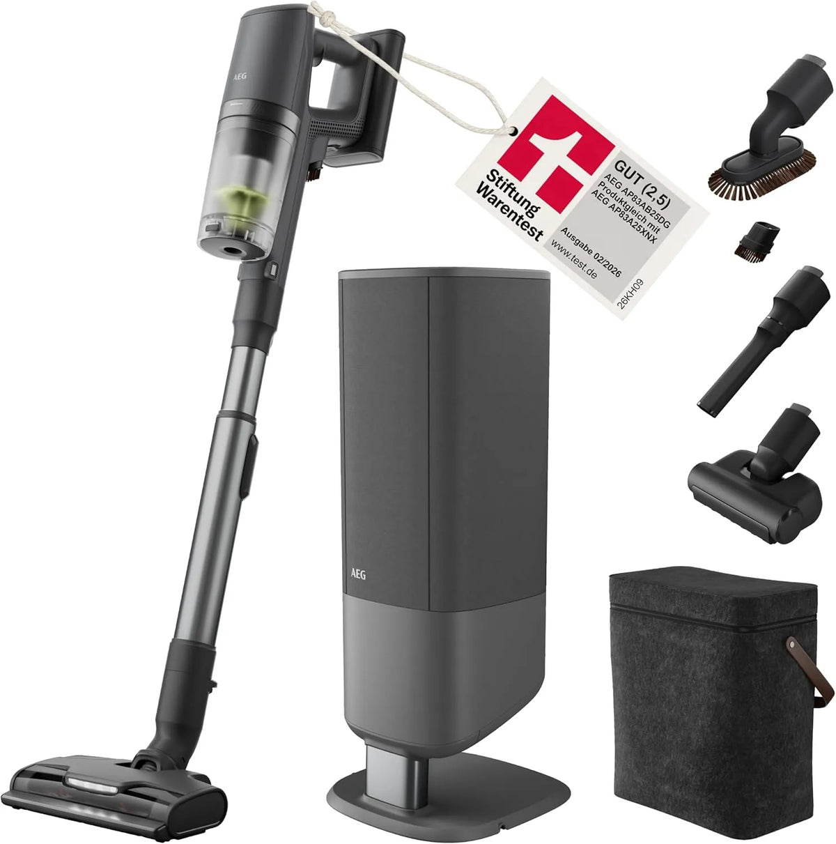 AEG AP83AB25DG Stabstaubsauger – GUT, Akku-Betrieb, 25V, 400 ml, für Fahrzeugpflege, grau
