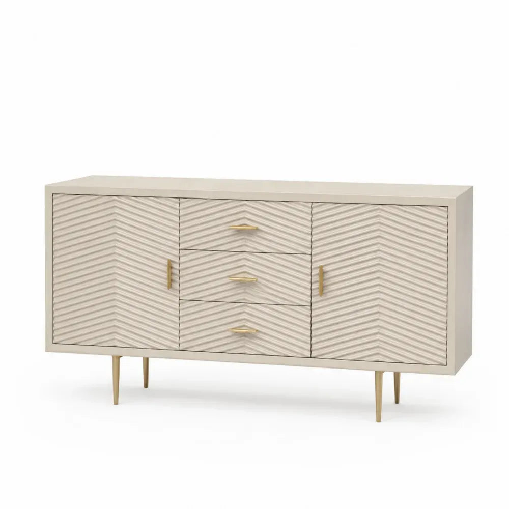Sideboard Aufbewahrungsschrank mit 2 Türen und 3 Schubladen MDF rechteckig Creme Hellbeige Gold 160 x 40 x 80 cm