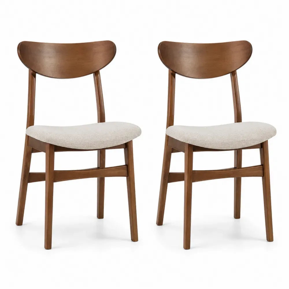 Esszimmerstuhl 2er Set gepolstert 48 x 54 x 78 cm Sperrholz mit Walnussfurnier Polyestergewebe Gummibaum-Massivholz Braun Beige