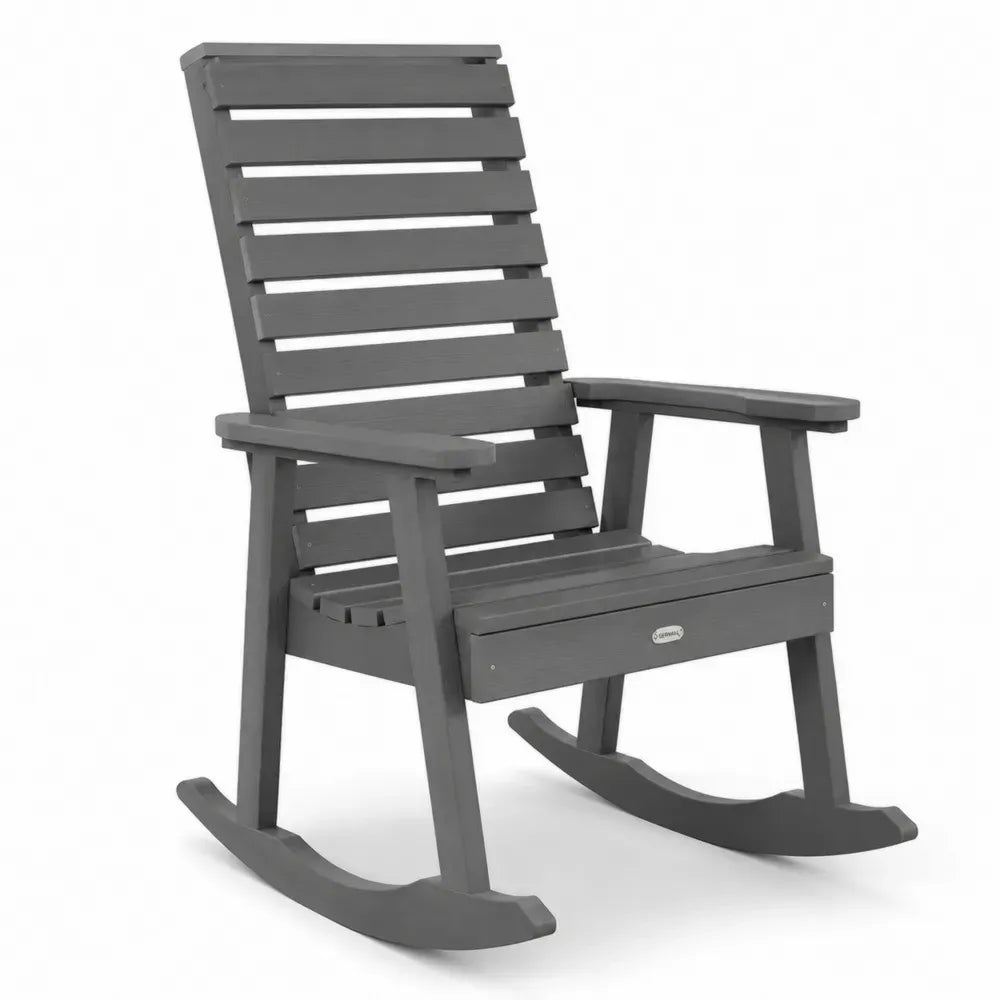 Schaukelstuhl Gartenstuhl HDPE Polyethylen mit Lattenrücken Armlehnen und Kufen Grau 74 x 92 x 108 cm