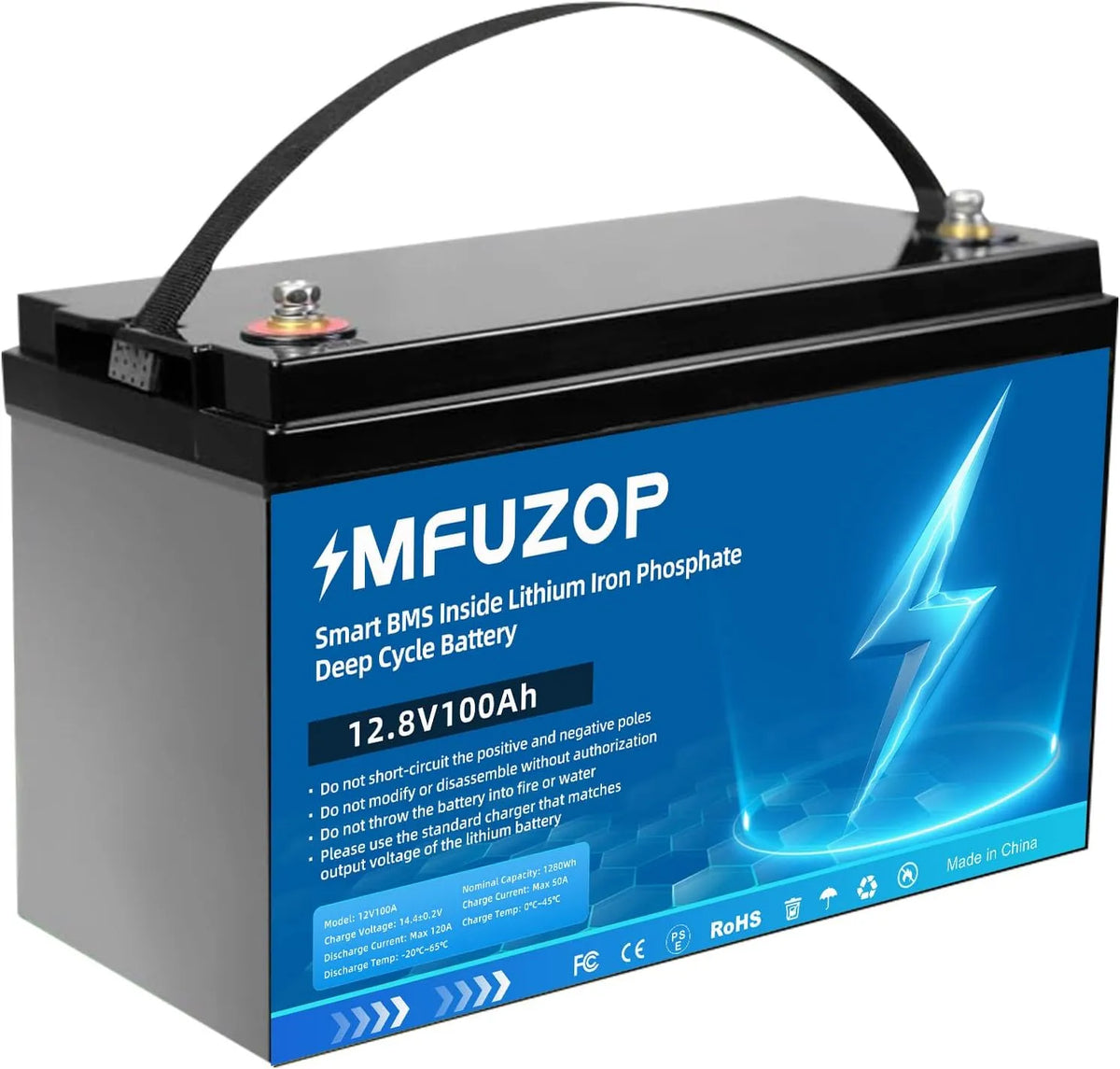 12V 100Ah lithium iron phosphate battery, BMS, maximum power 2560W, equipped with a 100A battery management system