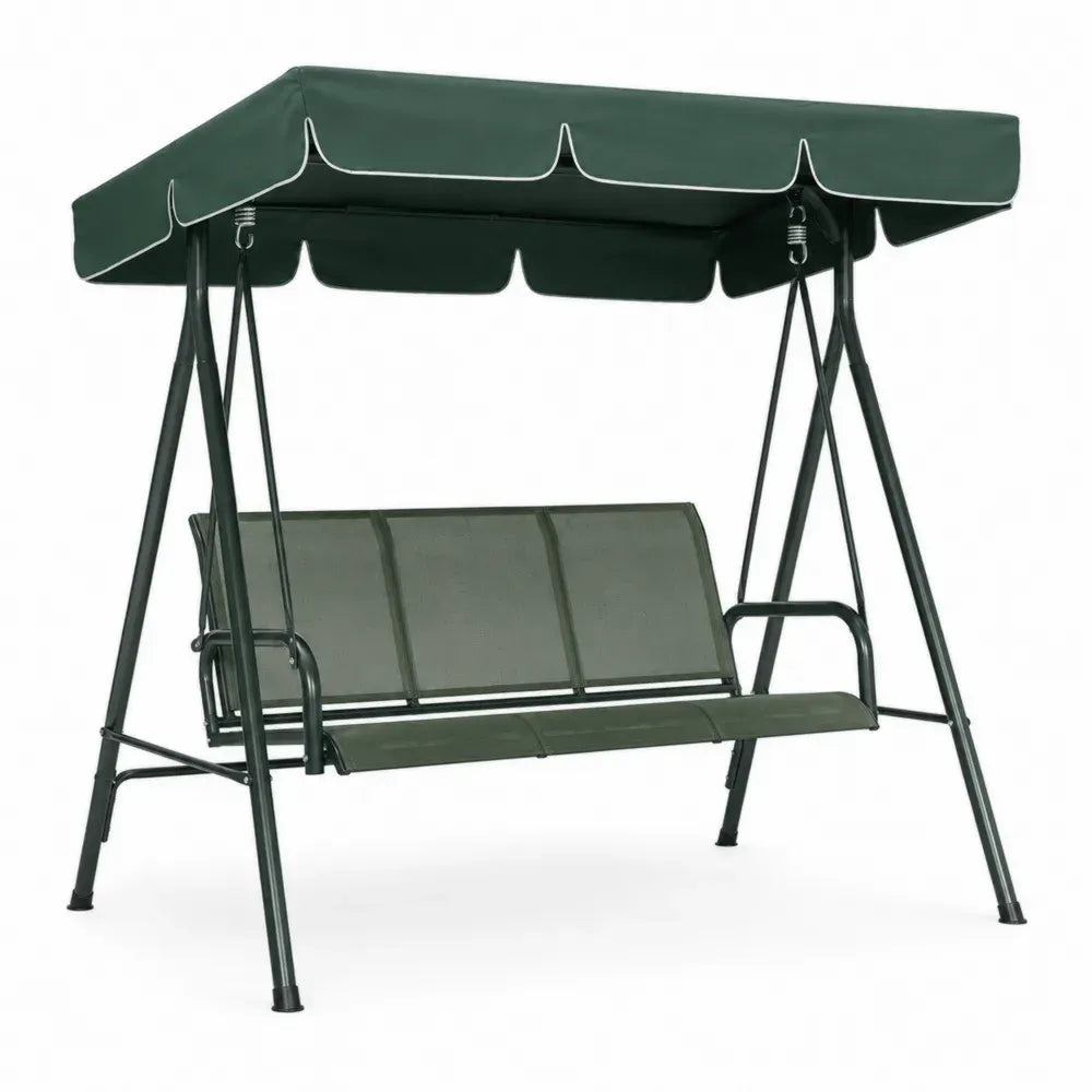 Hollywoodschaukel 3-Sitzer Gartenschaukel mit Stahlgestell Polyesterdach PVC beschichtetem Polyestergewebe Grün Dunkelgrün 170 x 110 x 153 cm