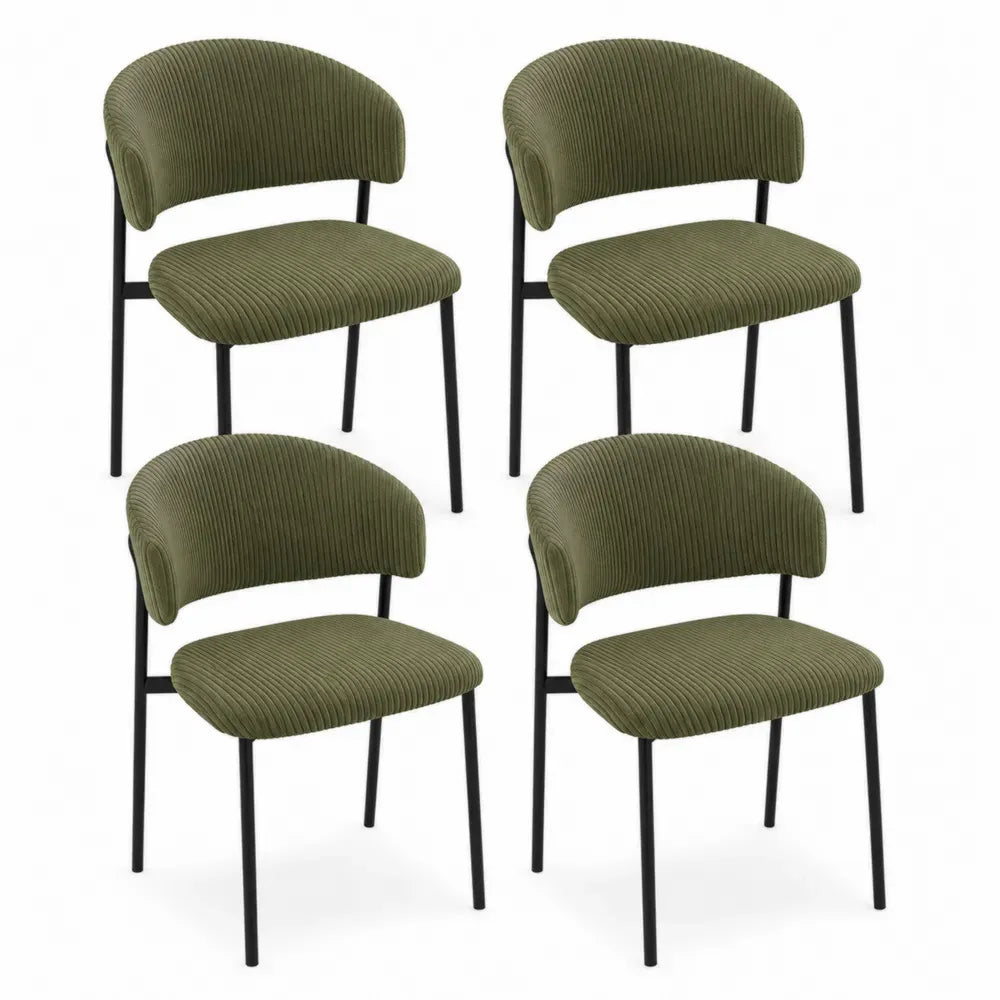 4er Set Esszimmerstühle gepolstert 50 x 55 x 80 cm Polyester-Cordbezug pulverbeschichteter Stahl abgerundet Olivgrün Schwarz