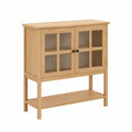 Aufbewahrungsschrank Vitrine mit 2 Glastüren und unterer Ablage 90 x 35 x 110 cm MDF mit Eichenfurnier gehärtetes Glas rechteckig Naturfarben Schwarz Transparent