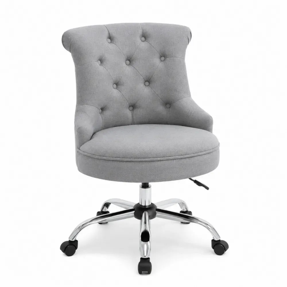 Bürostuhl Drehstuhl mit Rollen 60 x 60 x 88 bis 98 cm Polyesterbezug verchromter Stahl runde Sitzfläche Grau Silberfarben Schwarz