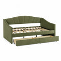 Tagesbett Schlafsofa mit 2 Schubladen 213 x 96 x 86 cm Polyester-Samt MDF Massivholz rechteckig Olivgrün Naturholz Schwarz