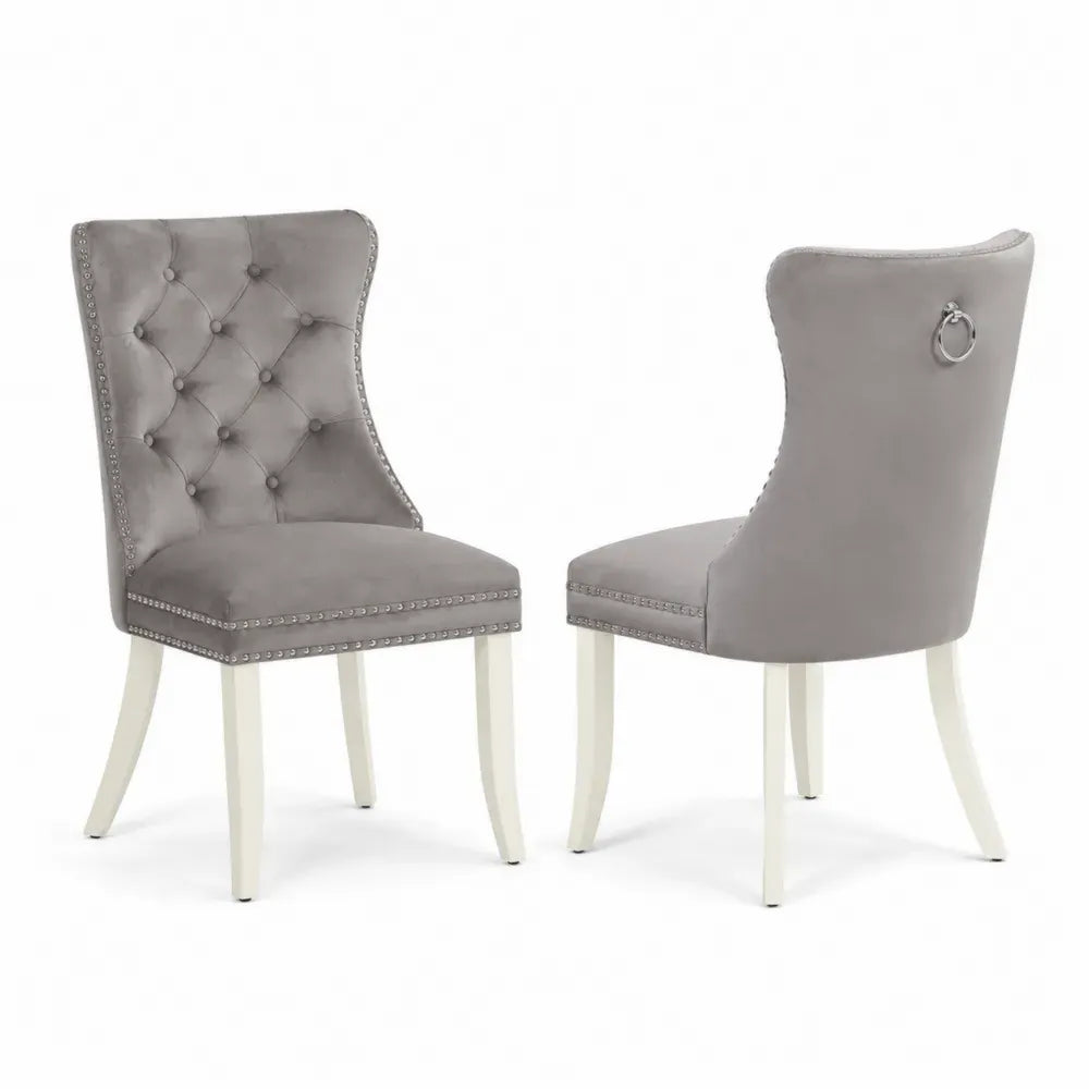 2er Set Esszimmerstühle Polsterstühle 52 x 62 x 96 cm Polyester-Samt Gummibaum-Massivholz rechteckig Grau Weiß Antiksilber Schwarz