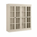Vitrine Aufbewahrungsschrank mit 4 Glastüren 160 x 40 x 160 cm MDF gehärtetes Glas rechteckig Cremeweiß Schwarz Messingfarben Transparent