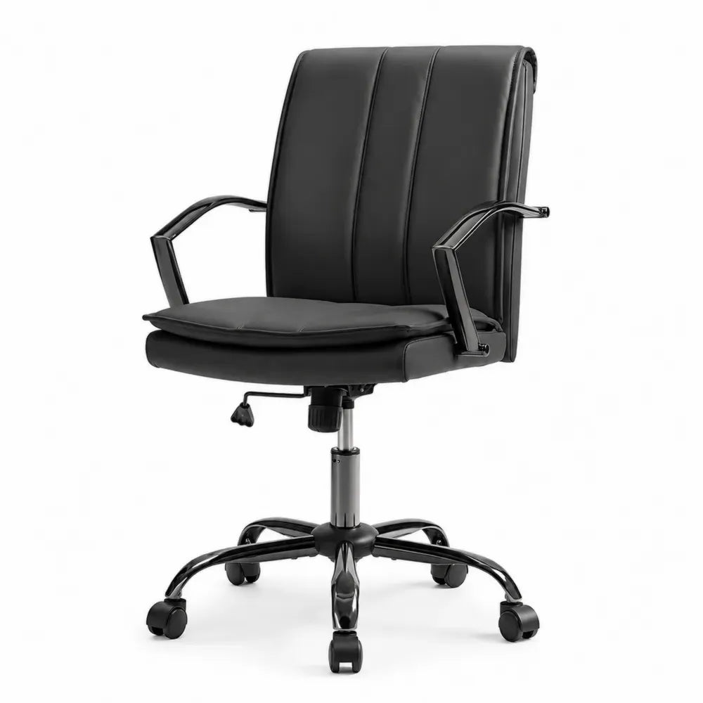 Bürostuhl Drehstuhl mit Armlehnen 62 x 62 x 92-102 cm PU-Kunstleder Polyurethan-Schaumstoff Stahl Schwarz Silber